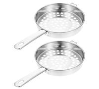 FUNOMOCYA Lot de 2 Écumoires en Acier Inoxydable Fond Plat Larges Trous pour Égouttage Rapide Manches Longs Crochet Passoires Polyvalentes pour Crevettes Froides Pâtes et Fondues -