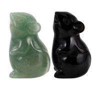 FUNOMOCYA Lot de 2 Figurines Souris en Cristal Naturel Vert D’Onyx et Obsidienne, Sculptures Décoratives Miniatures pour Bureau et Étagère, Ornement Symbolique de Prospérité pour Décoration