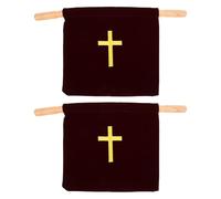 FUNOMOCYA Lot de 2 Paquet de Quête Communion en Velours Rouge avec Poignées en Bois et Broderie Croisée, pour Rassemblements D'église et Dons Respectueux