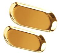 FUNOMOCYA Lot de 2 Plateaux Ovales en Acier Inoxydable Doré Petit et Grand Format Plateau de Service Décoratif pour Fruits Bijoux et Serviettes Plateau Vanité Élégant pour Maison et