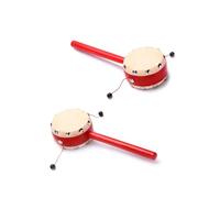 FUNOMOCYA Lot de 2 Tambours Hochets pour Bébé 7 Cm en Peau de Mouton Blanche, Manche Bois Rouge, Jouets Traditionnels Chinois Stimulants pour Éveil Auditif et Coordination Manuelle