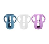 FUNOMOCYA Lot de 3 Manchons en Silicone Compatibles avec Biberons 240 Ml en Verre, Housse de Protection Anti-chute Légère et Isolante, pour Bébé et Voyage en Blanc, Bleu Marine et