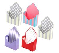 FUNOMOCYA Lot de 5 Boîtes à Fleurs en Carton Pliantes d'Enveloppe Motifs Pois Rouges Pois Beige X2 Rayures Violettes et Bleu Rose Emballage Bouquet Décoratif pour Boutique et Présent