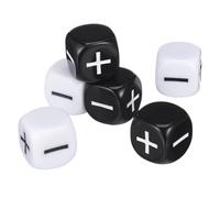 FUNOMOCYA Lot de 6 Dés de Jeu Standard 6 Faces Noir et Blanc Signes Plus et Moins en Plastique Léger et Solide Taille Adaptée pour Jeux de Société Fêtes et Bar Facile à Lire Équilibré