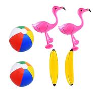 FUNOMOCYA Lot de 6 Jouets Gonflables en PVC pour Plage et Piscine, Incluant 2 Flamants Roses, 2 Bananes et 2 Ballons de Plage de 30 Cm, Jouets Aquatiques Légers et Colorés pour Garçon