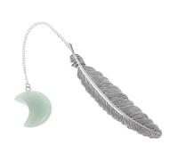 FUNOMOCYA Marque Page Métal Plume avec Pendentif Cristal Naturel Lune Décoration Antique Élégante pour Lecteurs pour Enseignants et Amateurs de Lecture