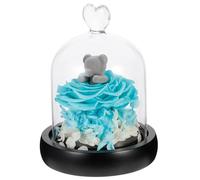 FUNOMOCYA Ours en Fleurs Éternelles Bleu sous Cloche en Verre, Décoration Romantique Saint-Valentin, Rose Éternelle Préservée, Présent Floral Solide pour Intérieur Élégant
