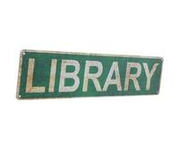 FUNOMOCYA Panneau Décoratif en Étain Bibliothèque Vintage pour Décoration Intérieure et Extérieure, Plaque Murale Rustique en Métal, Art Mural pour Salle de Lecture et Jardin, Résistant