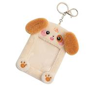 FUNOMOCYA Pendentif Porte-clés Mignon Manche d'identification Porte-Manches Badge Clip de Support de Carte d'identité Porte-Carte d'identité en Peluche en Tissu Light Brown