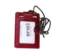 FUNOMOCYA Porte-Badge en Cuir Rouge Rfid Cordon Protège-Badge d'Identification Compact pour Carte d'Embarquement Certificat Documents Format Tour de Cou Voyage et Travail
