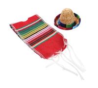 FUNOMOCYA Set de Mini Serapes Mexicains pour Bouteille avec Chapeau et Écharpe Rouge Accessoires de Fête Cinco de Mayo Décorations Authentiques pour Festival et Fiesta