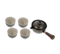 FUNOMOCYA Théière en Céramique Maison 360° Poignée Latérale Bleu Élégant Résistante la Chaleur Set 1 Pot et 4 Tasses pour Préparation Thé la Maison