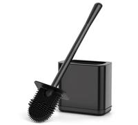 FUNPALA Brosse WC Silicone, Brosse à WC en INOX avec Tête Flexible - Brosse à WC à Long Manche avec Protection Anti-éclaboussures - Balai Toilette WC Noir pour La Salle de Bain