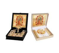 FUNPAR Ensemble de mariage haut de gamme Arras Para Boda Catolica et Lazo Para Boda Catolica, pièces de monnaie de mariage catholique Arras boîte et cristal Lasso pour cérémonie catholique (doré)