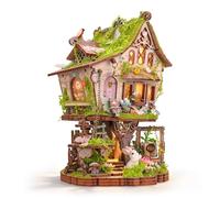 FUNPOLA LED 3D Puzzle Rowan’s Treehouse Kit, Puzzle Miniature Maison de Fée DIY avec Lumière, Décoration de Bibliothèque en Bois Cadeau pour Adultes et Adolescents