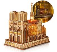 FUNPOLA Notre Dame de Paris Modèle LED Puzzle 3D Maquette Bois à Construire | Éclairage Chaud, Détails Architecture Gothique, 394 Pièces à Assembler, Montage 5-7 H, Rosace, Deux Tours, Collection, Décor