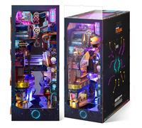 FUNPOLA Puzzle 3D en Bois Book Nook Kit, Maquette en Bois à Construire Étagère à Livres Miniature futuriste avec lumières LED, DIY 3D Puzzle Cyberpunk pour Adultes (Dimensions infinies)