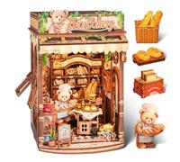 FUNPOLA Puzzle 3D en Bois Boulangerie des Oursons Book Nook Kit - Maison de poupée Miniature LED, Insert d'étagère - Décoration DIY, Cadeau pour Enfants et Adultes (Boulangerie Ours)