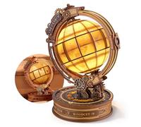 FUNPOLA Puzzle 3D en Bois Globe Star Orbit avec lumières LED - Modèle de Globe Rotatif DIY avec Lumière Chaude, décoration de Bureau Style Steampunk, Cadeau créatif pour Adultes et Adolescents