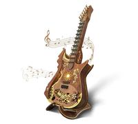 FUNPOLA Puzzle 3D en Bois Guitare à accords LED Kit - Modèle de Guitare Acoustique jouable avec lumières LED, Puzzle mécanique Musical DIY pour Adultes et Adolescents