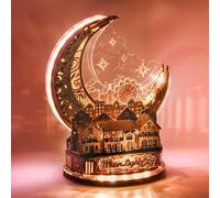 FUNPOLA Puzzle 3D Ville Lunaire avec LED - Maquette en Bois à Construire - Puzzle en Bois 3D pour Adultes, Décoration Intérieure et Cadeau pour Enfants et Adultes (Brun)