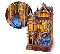 FUNPOLA Venice Night Starlit Book Nook Kit - Puzzle 3D en Bois avec Miroir Infini LED - Décoration DIY pour étagère, Mini-Maquette Cadeau pour Enfants et Adultes (Starlite de la Nuit vénitienne)