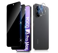Funrae Verre Trempé Anti-Espion pour Xiaomi Mi Poco X8 Pro Max 5G avec Caméra Arrière Protecteur [2+2 PCS], Protection Objectif Caméra pour Tout Coque，Dureté 9H HD Glass Anti-Spy Protection d’écran