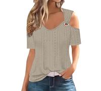 FUNRKLI Grande Taille épaules dénudées Hauts pour Les Femmes été à la Mode découpé Hauts lâche col en V t-Shirt Tuniques décontractées Sexy à Manches Courtes