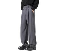 FUNRKLI Pantalon habillé Taille Haute pour Hommes, Pantalon plissé, Baggy, Droit, Taille Basse, Business, Nouveau, Ample, Jambes Larges, Costume