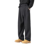 FUNRKLI Pantalon habillé Taille Haute pour Hommes, Pantalon plissé, Baggy, Droit, Taille Basse, Business, Nouveau, Ample, Jambes Larges, Costume