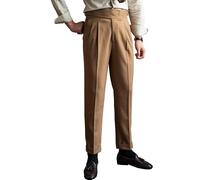 FUNRKLI Pantalon Taille Haute pour Homme, Pantalon de Costume Extensible plissé, Automne, Affaires, élégant, Gentleman, Droit, rétro, décontracté, évasé