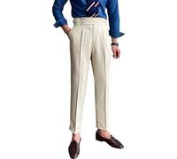 FUNRKLI Pantalon Taille Haute pour Homme, Style décontracté, Droit, Ample, élastique, plissé, Style rétro, Slim, Costume, Mode, boutonné