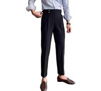 FUNRKLI Pantalon Taille Haute pour Homme, Style décontracté, Droit, Ample, élastique, plissé, Style rétro, Slim, Costume, Mode, boutonné
