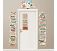 Funrous Décorations de salle de classe du dimanche - Livres de la Bible - Affiches religieuses éducatives - Bordures de porte éducatives - Couverture de porte pour la rentrée scolaire - Rétro