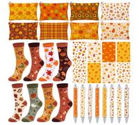 Funrous Lot de 32 cadeaux d'automne en vrac avec chaussettes mi-mollet d'automne en forme de citrouille, feuille d'érable, mini carnet, stylos à bille pour fête sur le thème de l'automne