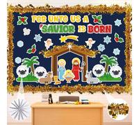 Funrous Lot de 48 décorations de Noël pour crèche de Noël, tableau d'affichage de Noël, Jésus chrétien, naissance, éventails en papier 3D, découpes religieuses, guirlandes dorées pour les vacances