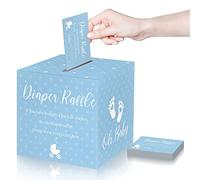 Funrous Lot de 50 tickets de tombola avec boîte pour fête prénatale, invitations de jeu, cartes pour révélation du sexe, décoration de fête prénatale, centre de table (bleu)