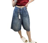 FUNSEED Bermuda en jean pour femme, short d'été taille haute, tendance, décontracté, surdimensionné, short en jean long et ample