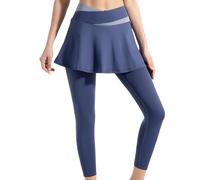 FUNSEED Legging à jupe pour femme - Legging athlétique avec jupes pour gym, golf, tennis, bleu, Taille S