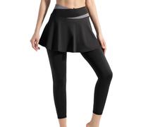 FUNSEED Legging à jupe pour femme - Legging athlétique avec jupes pour gym, golf, tennis, noir, Taille L