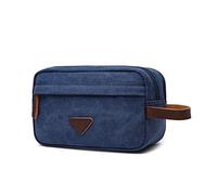 FUNSEED Trousse de toilette pour femmes et hommes, grande capacité, portable, en toile, pour clés, pièces de monnaie, cosmétiques, sac de rangement portable, bleu, Tendance