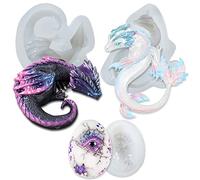 FUNSHOWCASE Dragon Lot de moules en silicone en résine époxy pour fondant, béton, ciment, argile polymère, environ 7,6 cm de large, 3559-3561