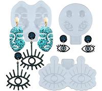 FUNSHOWCASE Lot de 3 moules en silicone pour boucles d'oreilles en résine époxy avec trous de suspension, mauvais œil et visage de femme abstrait