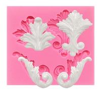 Funshowcase Moule en silicone à 4 cavités vintage en dentelle et volutes pour décoration de gâteau, gâteau, pâte à sucre, chocolat, fondant, résine, projets d'argile polymère