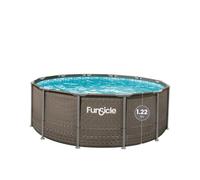 FUNSICLE Piscine Tubulaire Ronde Oasis à Hublot - avec Épurateur - Échelle de Sécurité - Bâche de Protection - Tapis de Sol et Kit d'entretien - Marron Tressé - 4,57 x 1,22 m