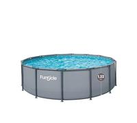 FUNSICLE Piscine Tubulaire Ronde Oasis - avec Épurateur - Échelle de Sécurité - Bâche de Protection - Tapis de Sol et Kit d'entretien - 7 à 8 Personnes - Gris Clair - 3,66 x 1,22 m