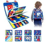 Funsland Busy Board Jouet Montessori 2 3 4 5 Ans, Planche d'Activités Jouet Éducatif Sensoriel Préscolaire pour Le Développement de la Motricité, Jouets de Voyage, Cadeau pour Garçons et Filles,Bleu