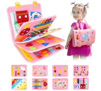 Funsland Busy Board Jouet Montessori 2 3 4 Ans, Planche d'Activités Jouet Éducatif Sensoriel Préscolaire pour Le Développement de la Motricité, Jouets de Voyage, Jeux Educatif Cadeau pour Filles, Rose