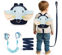 Funsland Enfant Securite Laisse Sac: 3 en 1 Harnais sécurité ajustable éléphant avec sac laisse anti-perte poignet t serrure pour enfants 1-3 ans sorties et voyages(Bleu)