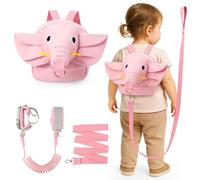 Funsland Enfant Securite Laisse Sac: 3 en 1 Harnais sécurité ajustable éléphant avec sac laisse anti-perte poignet t serrure pour enfants 1-3 ans sorties et voyages(Rose)